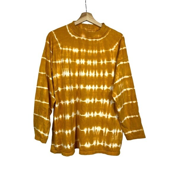 We The Free People Sz XS Yellow White Tie Dye Top Boho Long Sleeve Crew Neck Tee - Picture 1 of 4